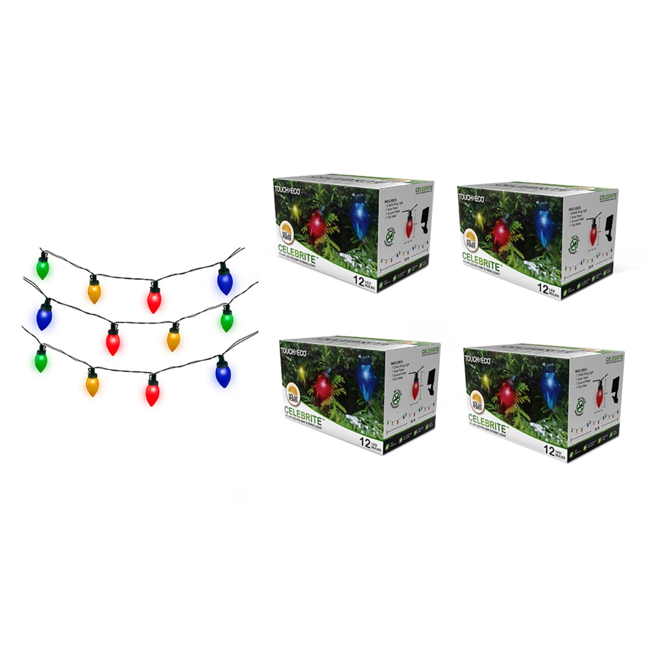 Touch Of Eco Solar Led String Lights 20Ft Multi-Colored Outdoor Holiday Bulbs